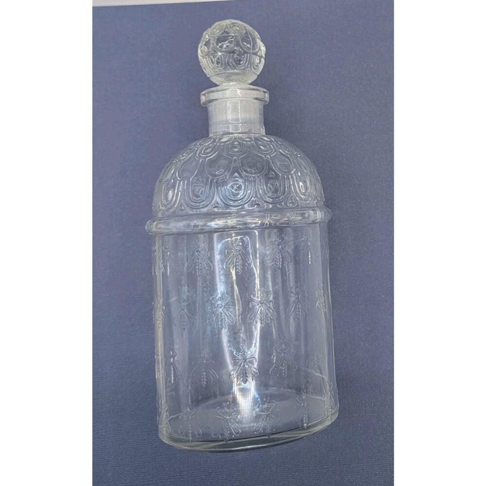 Vintage Guerlain Bee Embossed Glass Empty Perfume Bottle | France 1960s 6.5” - Picture 5 of 9